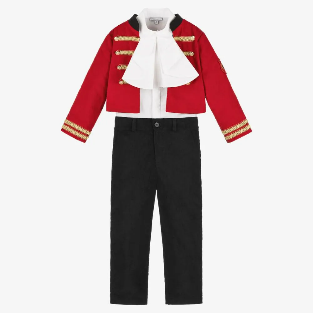 Beatrice amp; George Suits*Boys Red Cotton Military 3 Piece Suit