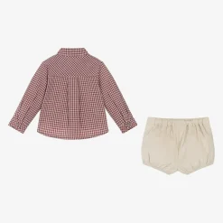 Babidu Outfit Sets*Boys Red Gingham & Beige Cotton Shorts Set