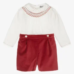 Sarah Louise Outfit Sets|Outfit Sets*Boys Red Velvet Hand-Smocked Buster Suit