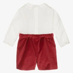 Sarah Louise Outfit Sets|Outfit Sets*Boys Red Velvet Hand-Smocked Buster Suit