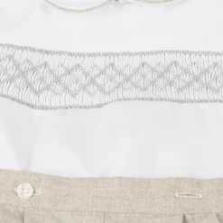 Kidiwi Outfit Sets*Boys White & Beige Cotton Buster Suit