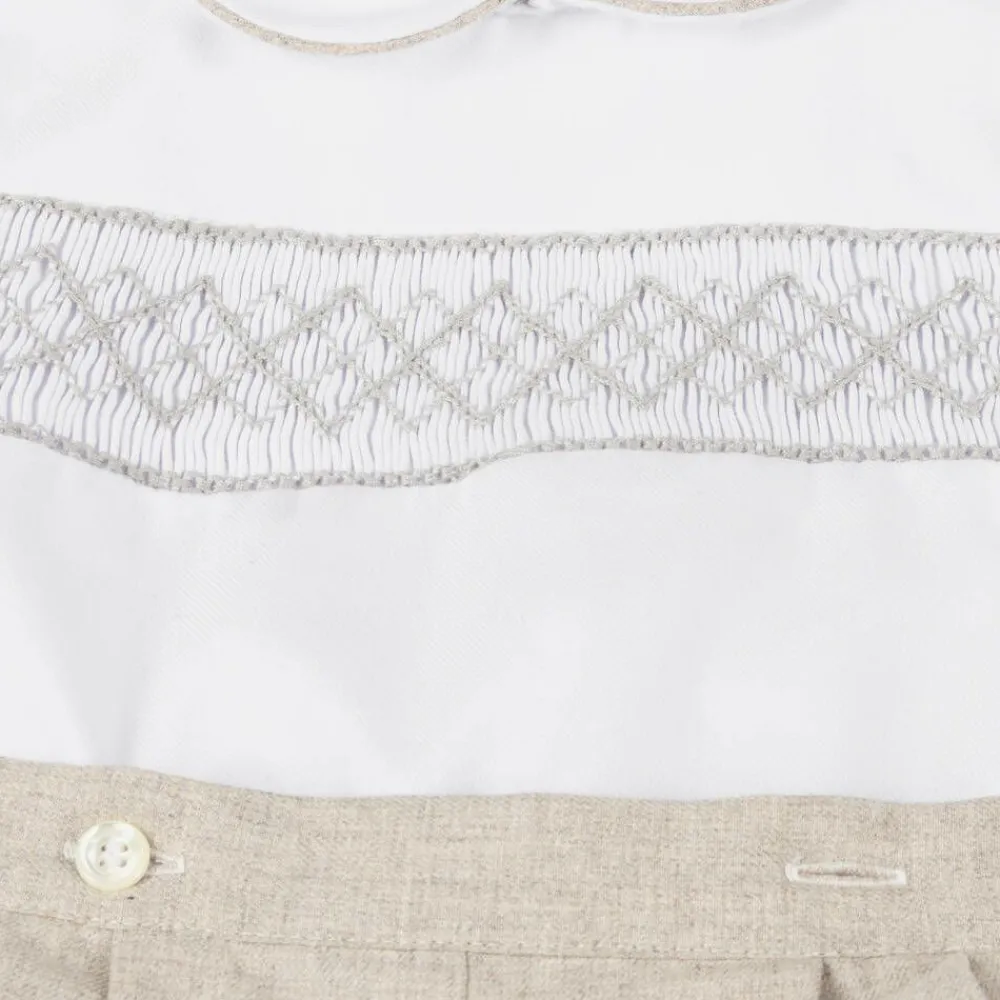 Kidiwi Outfit Sets*Boys White & Beige Cotton Buster Suit