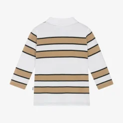 BOSS Tops*Boys White & Beige Striped Cotton Polo Shirt