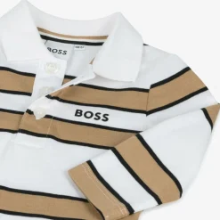 BOSS Tops*Boys White & Beige Striped Cotton Polo Shirt