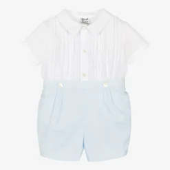 Sarah Louise Outfit Sets|Outfit Sets*Boys White & Blue Cotton Buster Suit