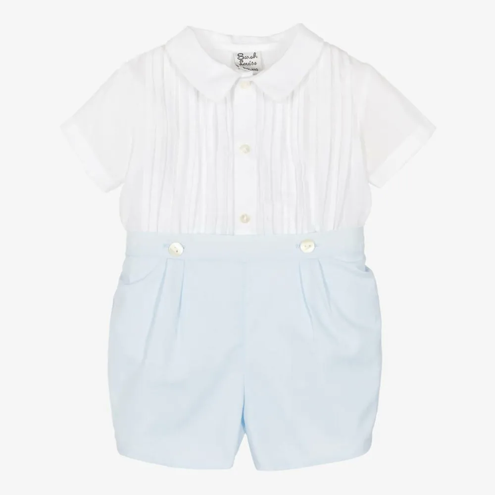 Sarah Louise Outfit Sets|Outfit Sets*Boys White & Blue Cotton Buster Suit