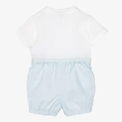 Sarah Louise Outfit Sets|Outfit Sets*Boys White & Blue Cotton Buster Suit