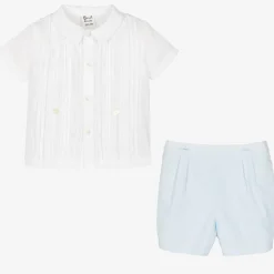 Sarah Louise Outfit Sets|Outfit Sets*Boys White & Blue Cotton Buster Suit