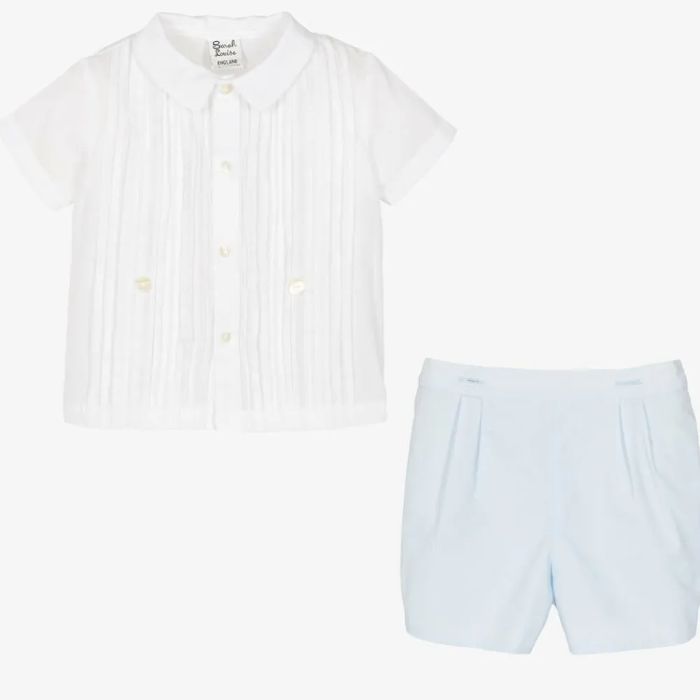 Sarah Louise Outfit Sets|Outfit Sets*Boys White & Blue Cotton Buster Suit