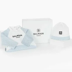 Balmain Babysuits*Boys White & Blue Cotton Babygrow Gift Set