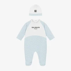 Balmain Babysuits*Boys White & Blue Cotton Babygrow Gift Set