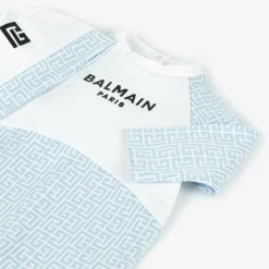 Balmain Babysuits*Boys White & Blue Cotton Babygrow Gift Set