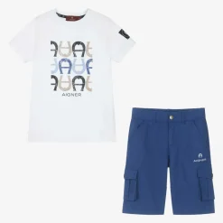 AIGNER Outfit Sets*Boys White & Blue Cotton Shorts Set