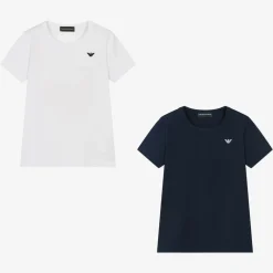 Emporio Armani Underwear*Boys White & Blue Cotton T-Shirts (2 Pack)