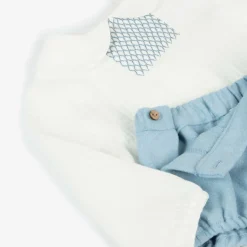 Babidu Outfit Sets*Boys White & Blue Shorts Set