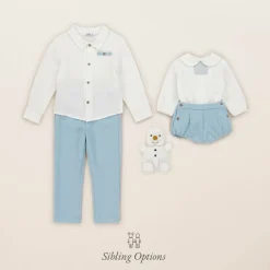 Babidu Outfit Sets*Boys White & Blue Shorts Set