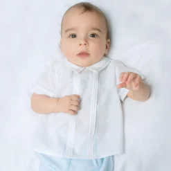 Sarah Louise Outfit Sets*Boys White & Blue Shorts Set