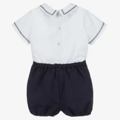 Sarah Louise Outfit Sets*Boys White & Blue Shorts Set