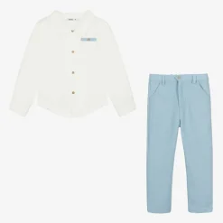 Babidu Outfit Sets*Boys White & Blue Trouser Set