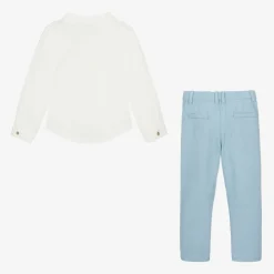 Babidu Outfit Sets*Boys White & Blue Trouser Set