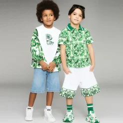 Dolce amp; Gabbana Shorts*Boys White & Green Majolica Shorts