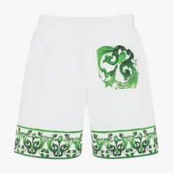 Dolce amp; Gabbana Shorts*Boys White & Green Majolica Shorts