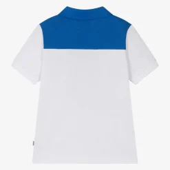 BOSS Tops*Boys White Colour Block Cotton Polo Shirt