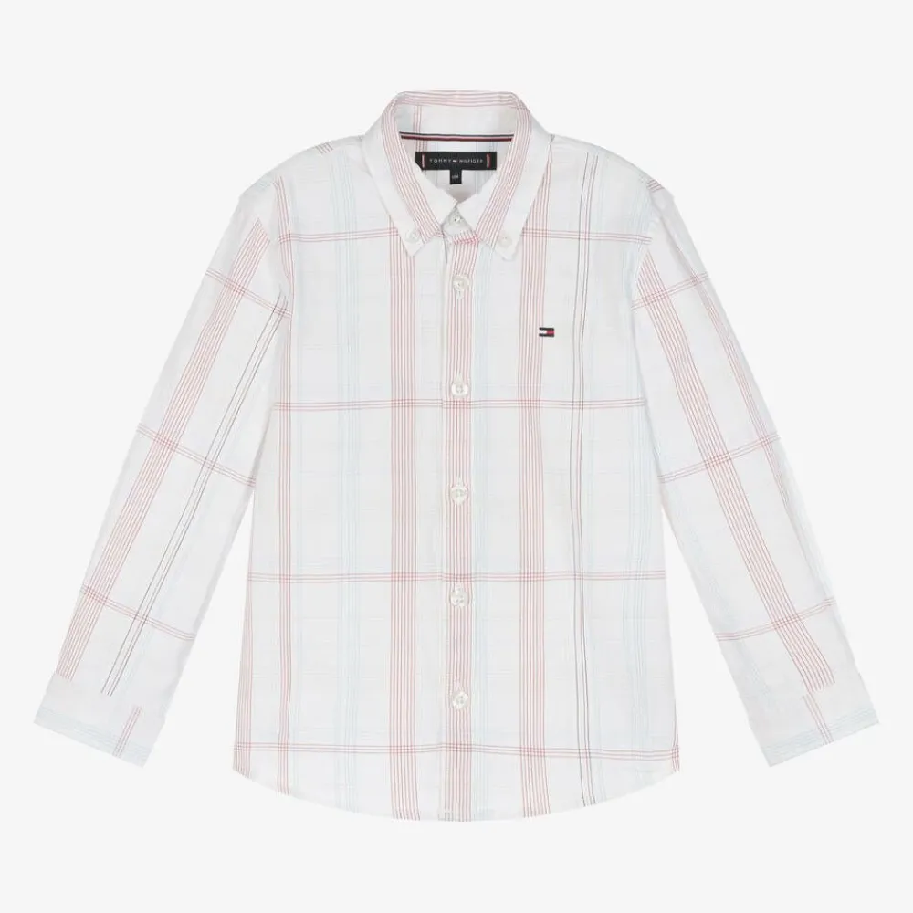 Tommy Hilfiger Tops*Boys White Cotton Checked Shirt