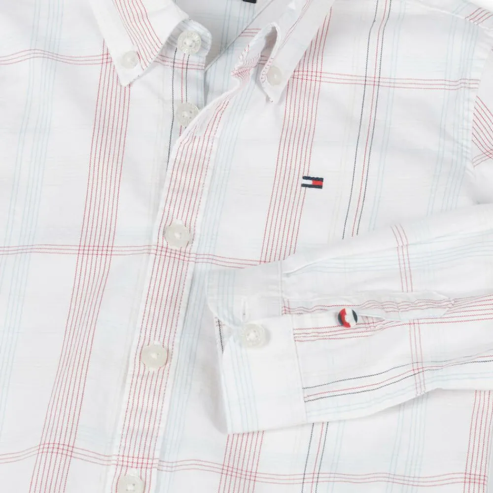 Tommy Hilfiger Tops*Boys White Cotton Checked Shirt