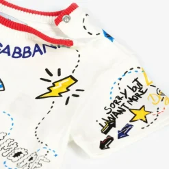 Dolce amp; Gabbana Tops*Boys White Cotton Graphic Print T-Shirt