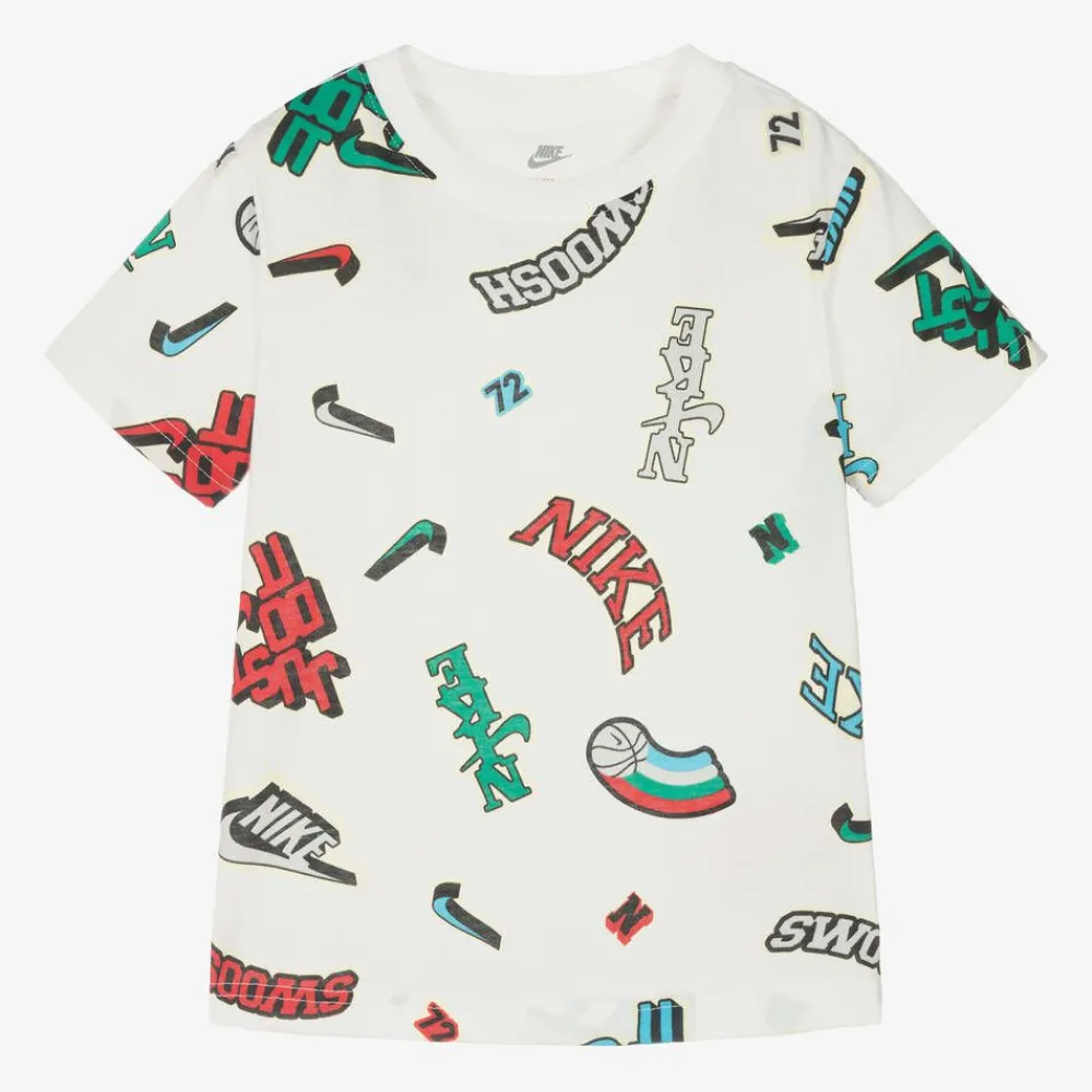 Nike Tops*Boys White Cotton Logo Print T-Shirt