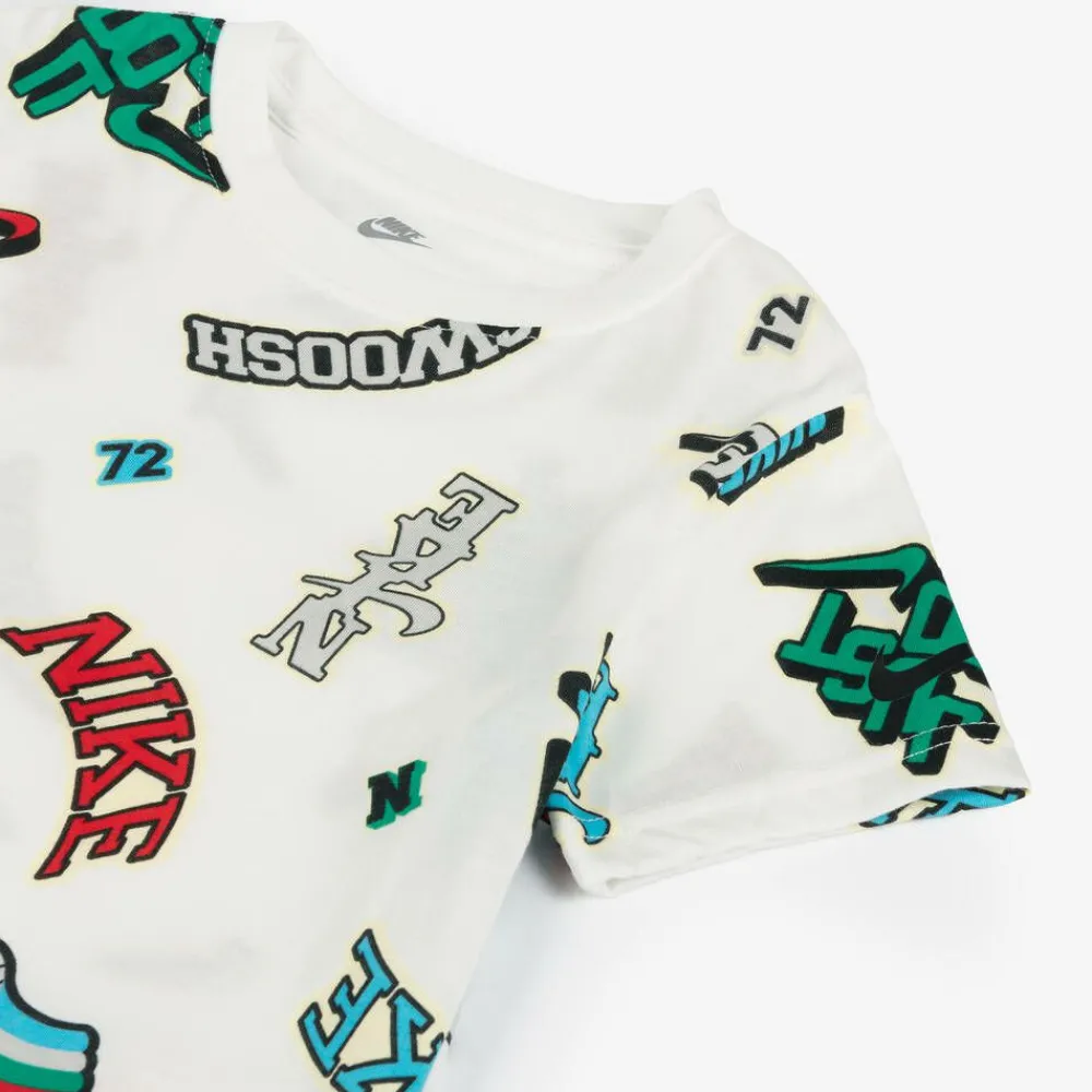 Nike Tops*Boys White Cotton Logo Print T-Shirt