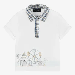 Monnalisa Tops*Boys White Cotton Piqué Polo Shirt