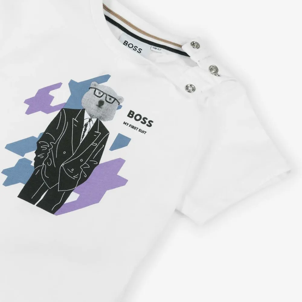 BOSS Tops*Boys White Cotton T-Shirt