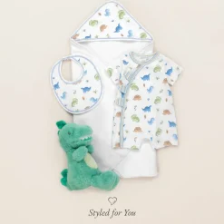 Kissy Kissy Towels & Robes*Boys White Dino Domain Hooded Towel & Mitt Set