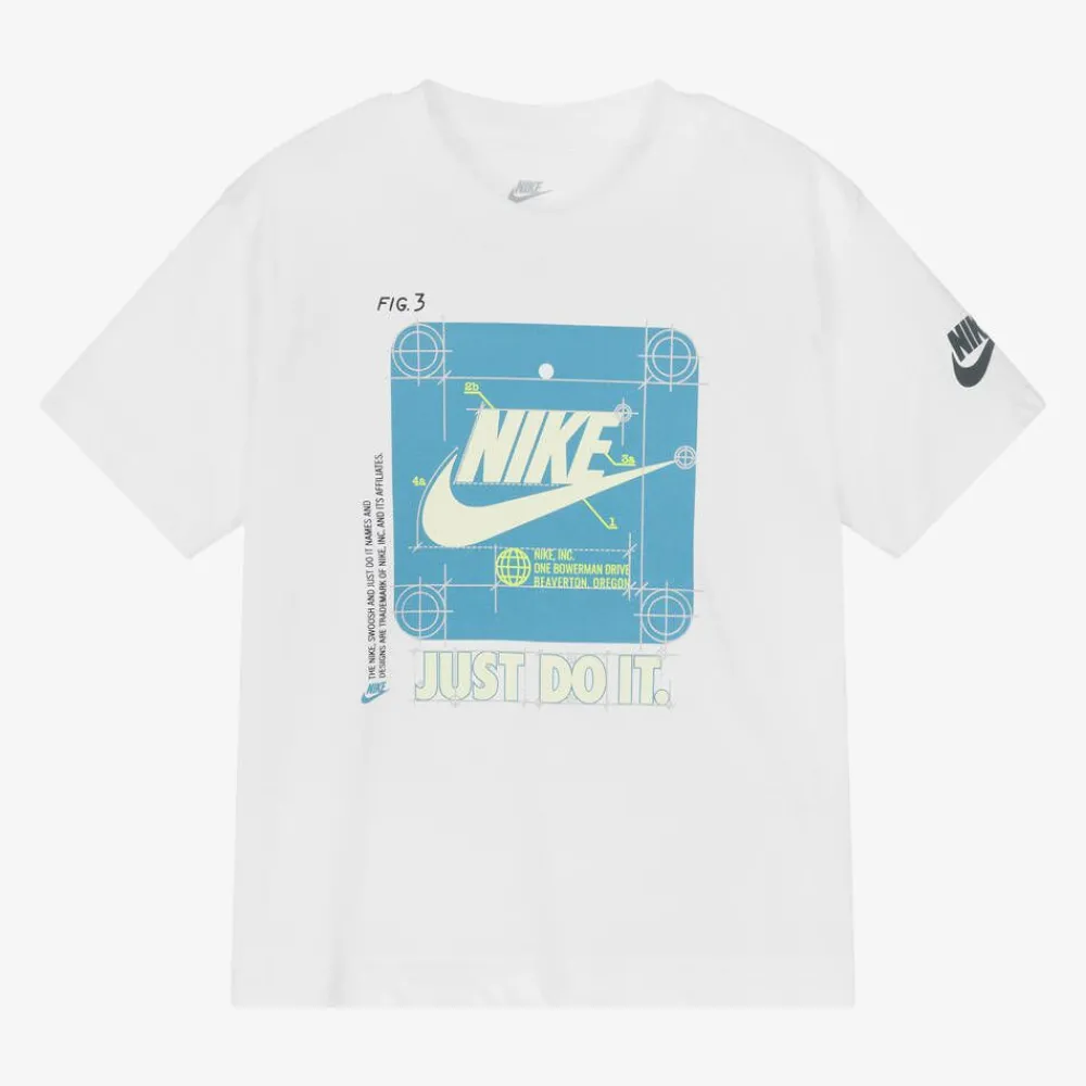 Nike Tops*Boys White Graphic Print Cotton T-Shirt
