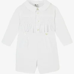 Sarah Louise Outfit Sets*Boys White Hand-Smocked Buster Suit