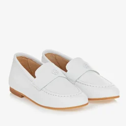 Beatrice amp; George Traditional Shoes|Loafers & Moccasins*Boys White Leather Monogram Loafers