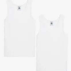 Petit Bateau Underwear*Boys White Organic Cotton Vests (2 Pack)