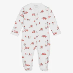 Kissy Kissy Gifts|Babysuits*Boys White Pima Cotton Firetruck Fun Babygrow