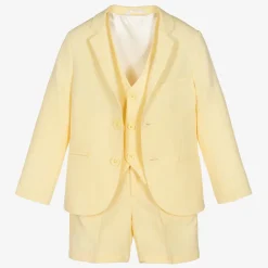 Caramelo Kids Suits*Boys Yellow Linen & Cotton Shorts Suit