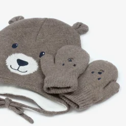 Mayoral Hats*Brown Cotton Bear Hat & Mittens Set