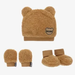 Moschino Baby Hats*Brown Fleece Hat & Booties Set