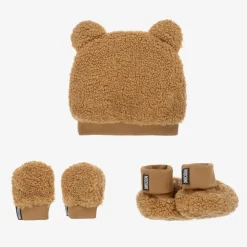 Moschino Baby Hats*Brown Fleece Hat & Booties Set
