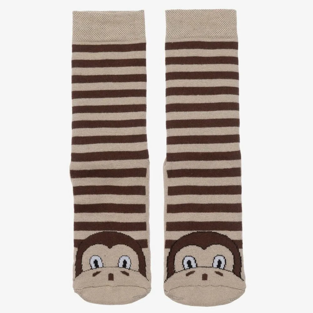 Country Kids Socks|Socks*Brown Striped Monkey Slipper Socks