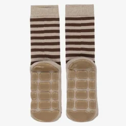Country Kids Socks|Socks*Brown Striped Monkey Slipper Socks