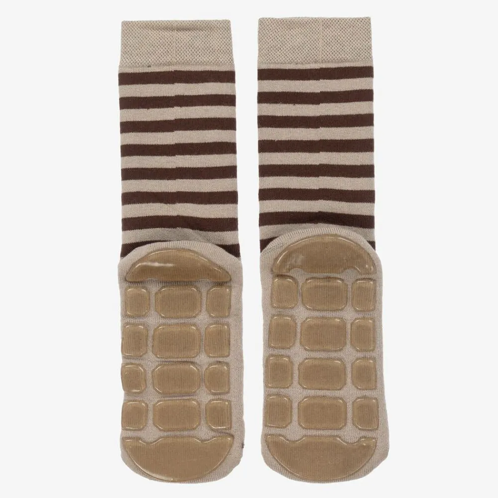 Country Kids Socks|Socks*Brown Striped Monkey Slipper Socks