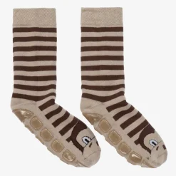 Country Kids Socks|Socks*Brown Striped Monkey Slipper Socks