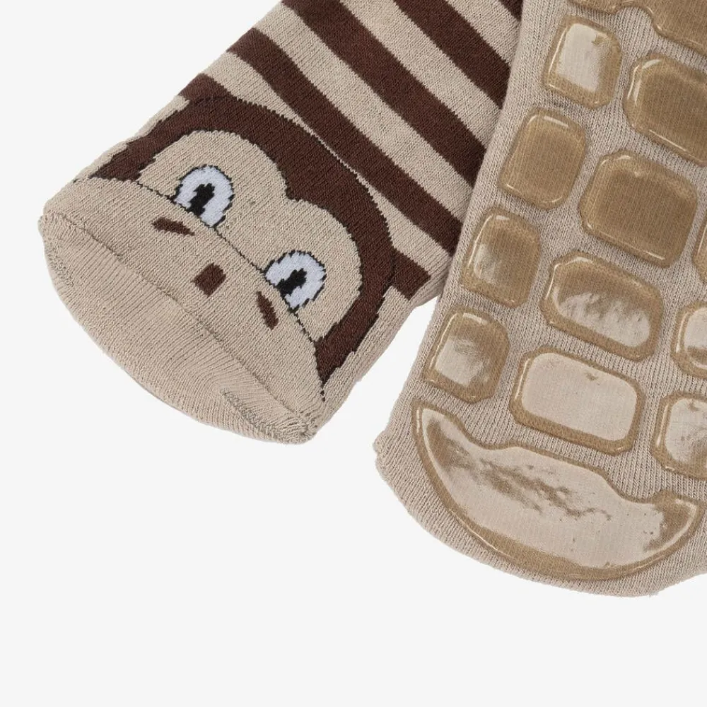 Country Kids Socks|Socks*Brown Striped Monkey Slipper Socks