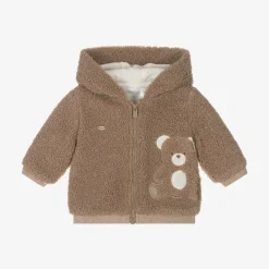Mayoral Newborn Tops*Brown Teddy Fleece Zip-Up Baby Top